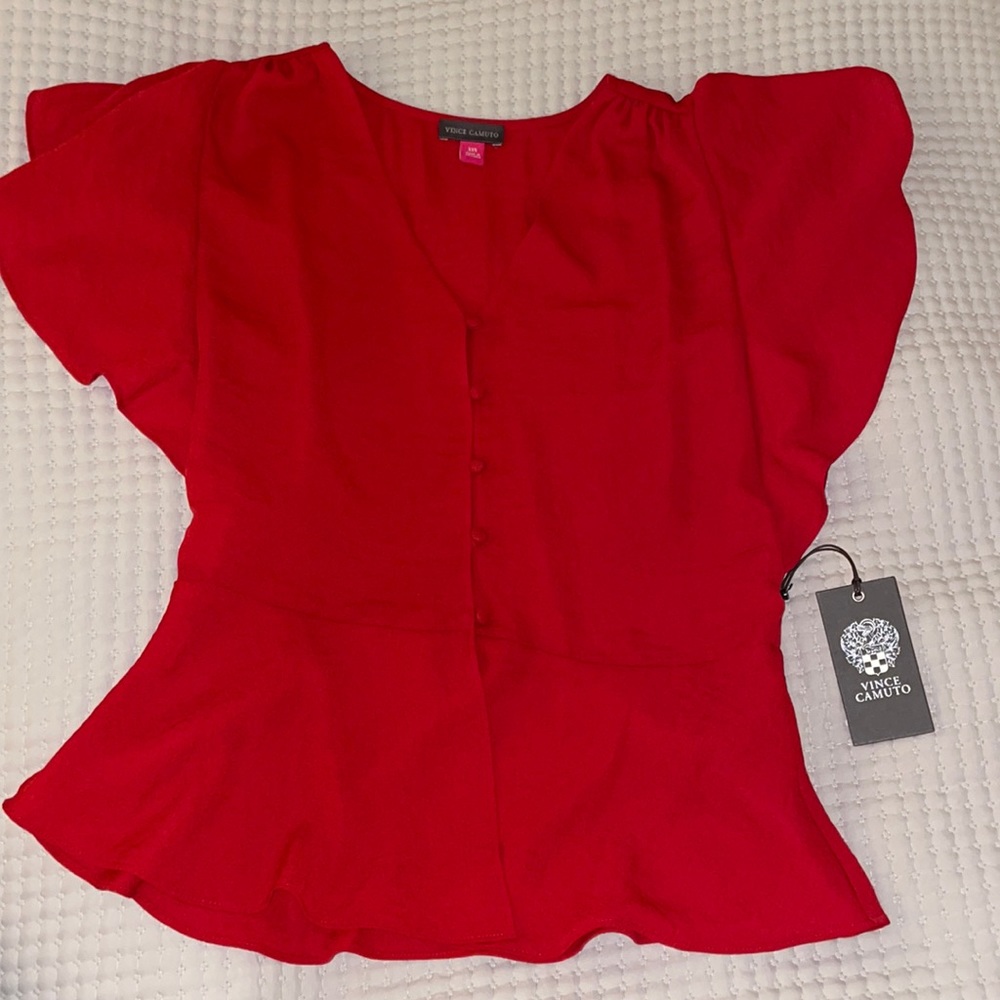 Vince Camino | Butterfly Sleeve Red Blouse
